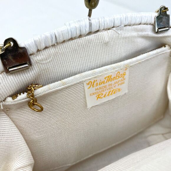 Vintage 60s Ritter White Raffia Plastic Beaded Purse Handbag Mod Hippie Wedding - Picture 10 of 15
